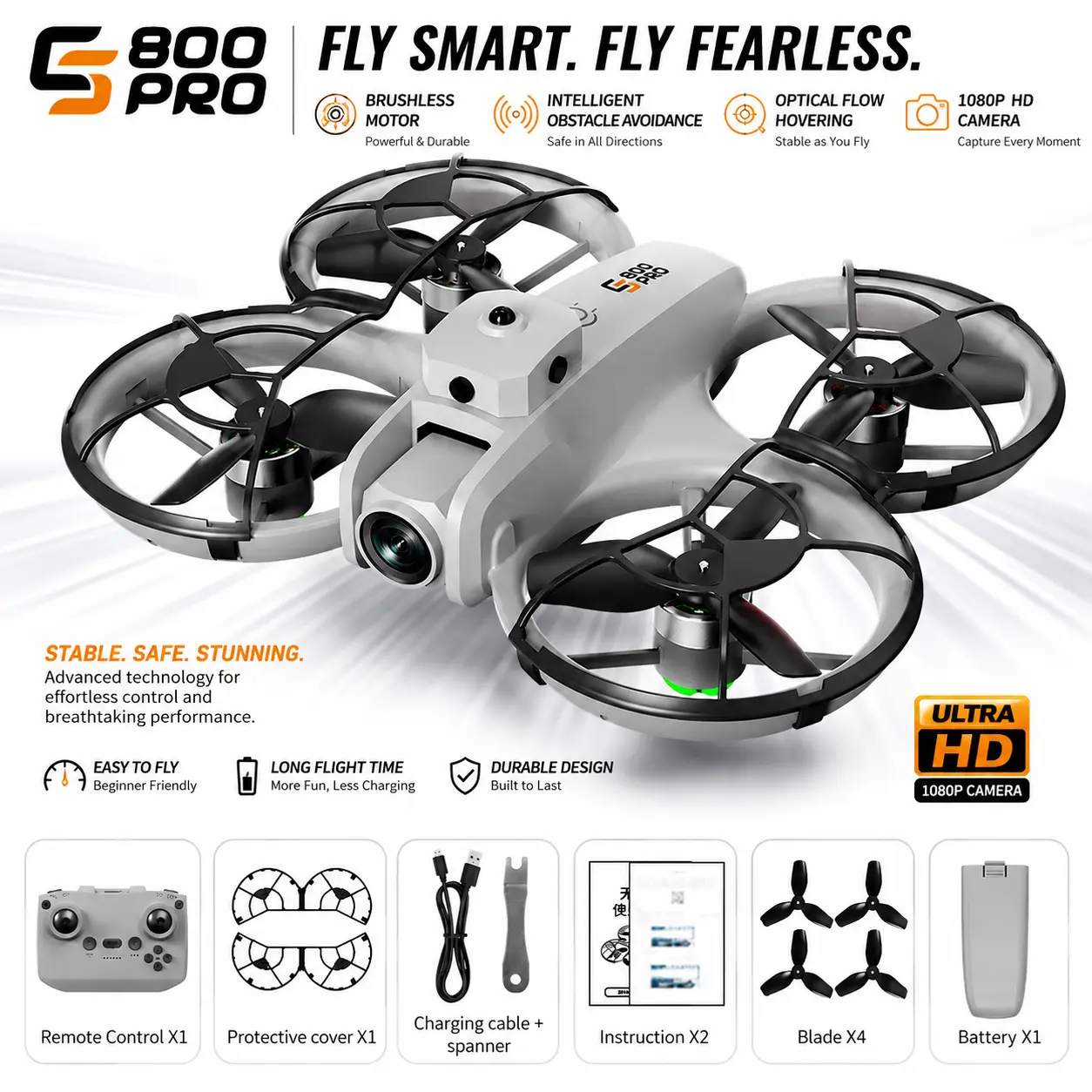 Picture of FLH S800 360° Protection Obstacle Avoidance 4.5in Screen Remote Control Quadcopter 2.4G Brushless Optical Flow Hover WIFI FPV RC Drone