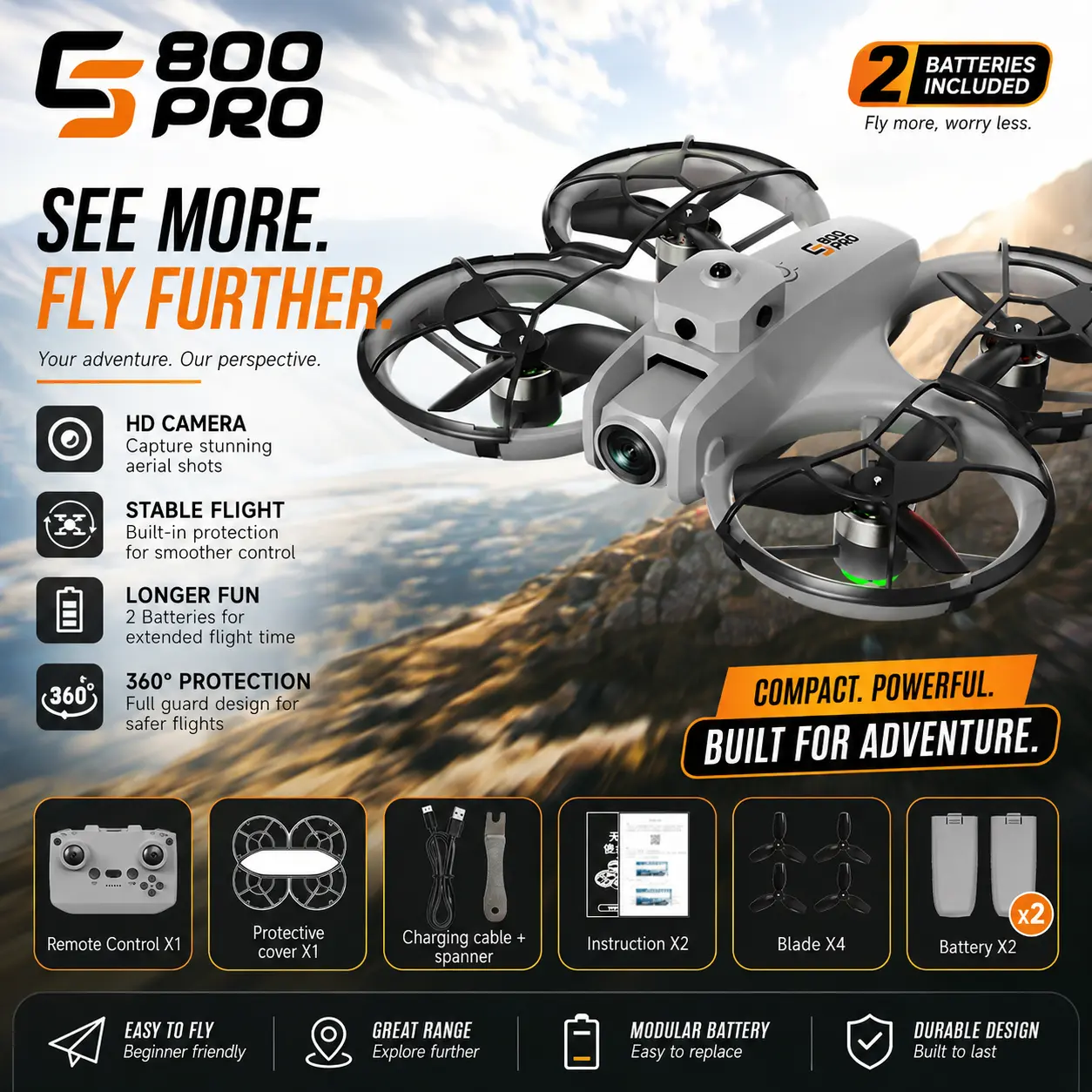 Picture of FLH S800 360° Protection Obstacle Avoidance 4.5in Screen Remote Control Quadcopter 2.4G Brushless Optical Flow Hover WIFI FPV RC Drone