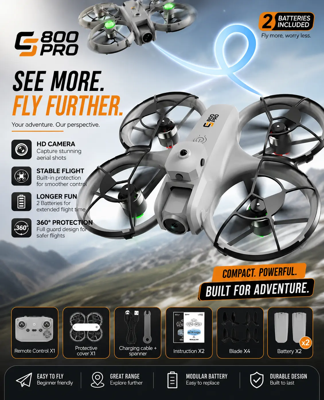 Picture of FLH S800 360° Protection Obstacle Avoidance 4.5in Screen Remote Control Quadcopter 2.4G Brushless Optical Flow Hover WIFI FPV RC Drone