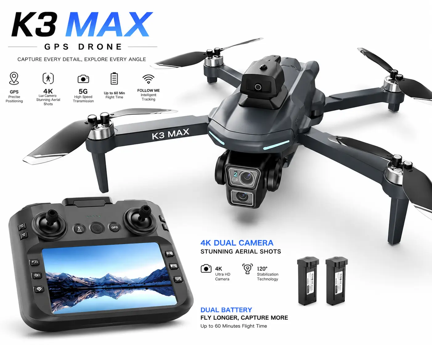 Picture of FLH K3 Max G*P*S Drone RC Big Display with 2 kilo Flying Range Professional Drone