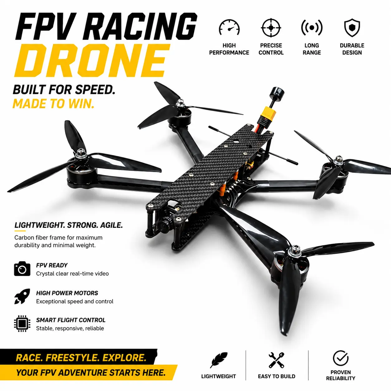 Picture of FLH Cheapest Freestyle Racing FPV Drone Kit 7-inch Payload Long Distance Quad Bike with 720 Camera and  FPV Drone