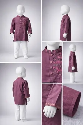 Picture of Boys Premium Embroidered Deep Maroon Panjabi 1204