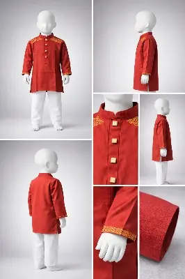 Picture of Boys Premium Maroon Panjabi with Shoulder Embroidery 1212