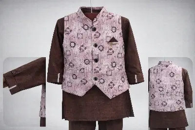 Picture of Boys Premium Printed Waistcoat Panjabi Set with Pajama.387