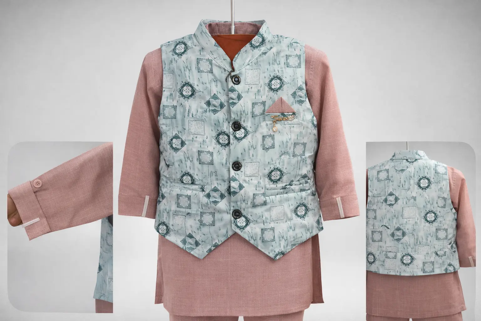 Picture of Boys Premium Printed Waistcoat Panjabi Set with Pajama.387