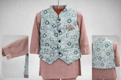 Picture of Boys Premium Printed Waistcoat Panjabi Set with Pajama.387