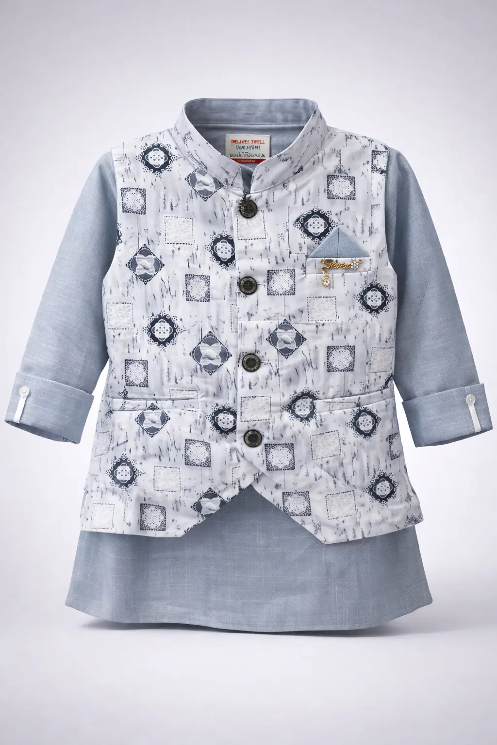 Picture of Boys Premium Printed Waistcoat Panjabi Set with Pajama.387