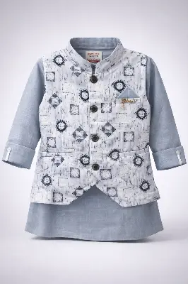 Picture of Boys Premium Printed Waistcoat Panjabi Set with Pajama.387