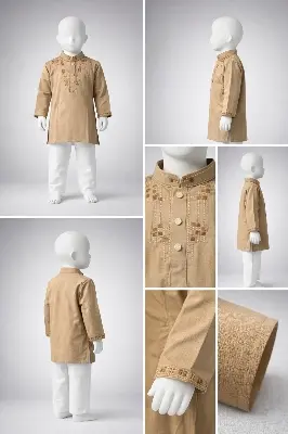 Picture of Boys Premium Embroidered Olive Panjabi 1219