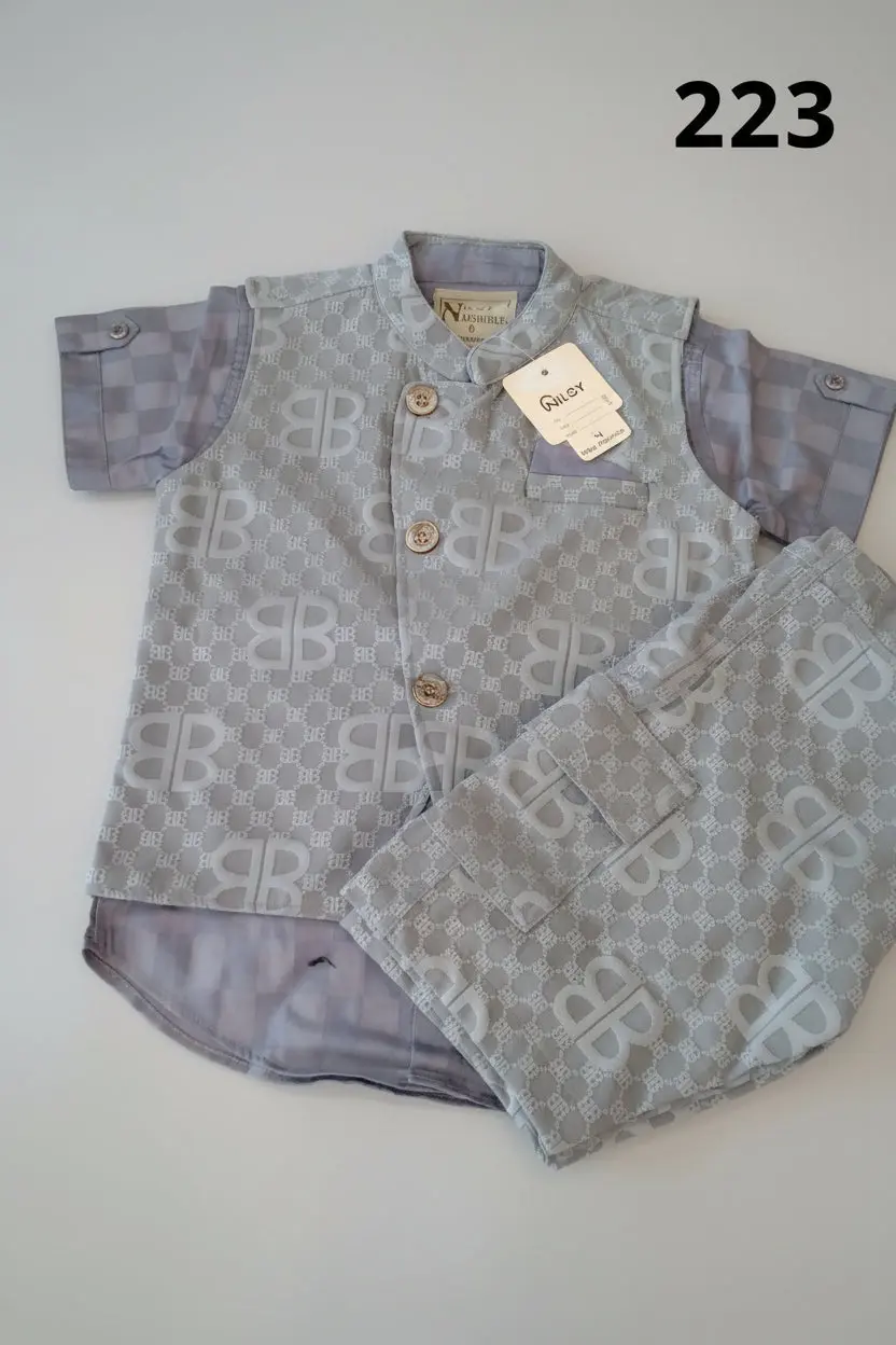 Picture of Kids Premium Jacquard Panjabi Set – Luxury Monogram Design 223
