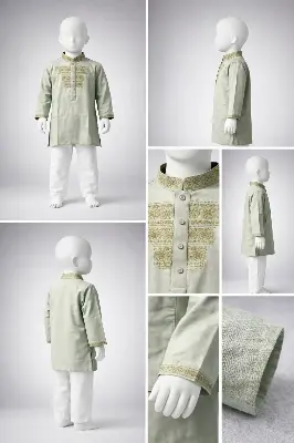 Picture of Boys Premium Embroidered Sage Green Panjabi 1214
