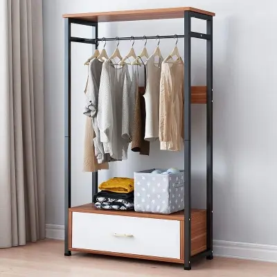 Picture of Metal Best Wardrobe Garment Rack with Wood Shelves Open Wardrobe Closet Wardrobes Storage