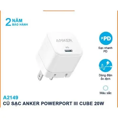 Picture of Anker 20w Cube PowerportIII PD USB C Fast Charger -White