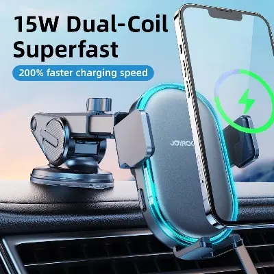 Picture of JR-ZS299 Dual-Coil Wireless Car Charger Holder with LED -Black