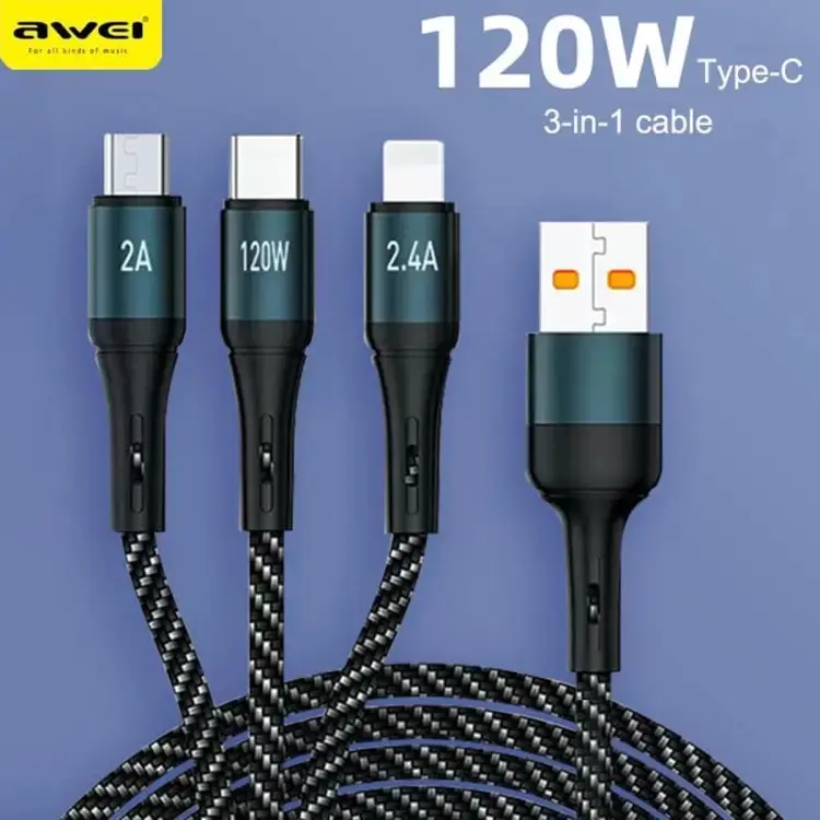 Picture of AWEI CL-972 120W 3 In 1 Fast Multi Charging Cable -Black