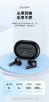 Picture of AWEI T61 Wireless Bluetooth Noise Cancelling Earbuds -Black