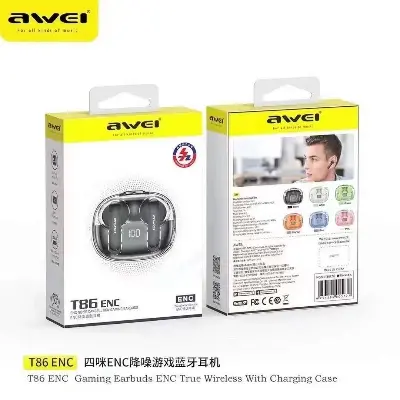 Picture of Awei T86 ENC Wireless Bluetooth 5.3 Earphones IPX6 Waterproof Bluetooth Headphones Hifi Stere... -Black