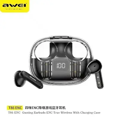 Picture of Awei T86 ENC Wireless Bluetooth 5.3 Earphones IPX6 Waterproof Bluetooth Headphones Hifi Stere... -Black