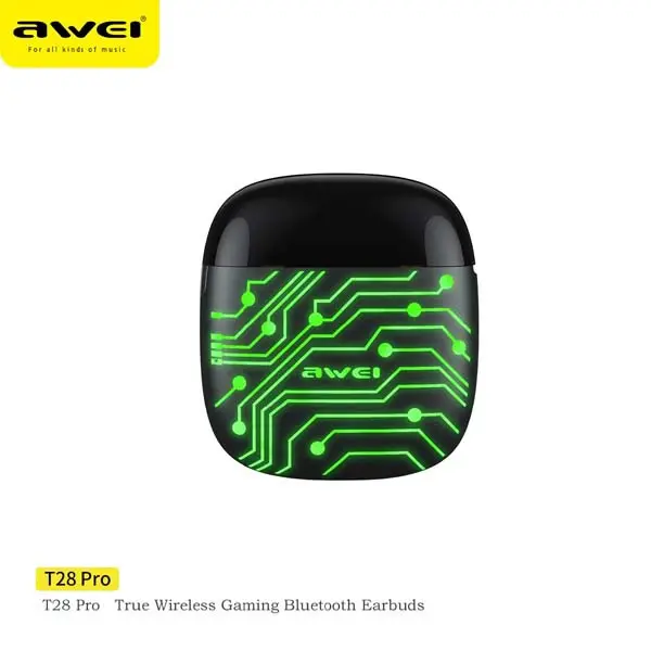 Picture of AWEI T28 Pro TWS Bass Low Latency RGB Gaming Earbuds -Black