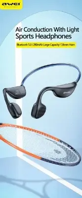 Picture of Awei A895BL Air Conduction Sports Headphones 5.3 Wireless Bluetooth Earphones With LED Light Strip -Black