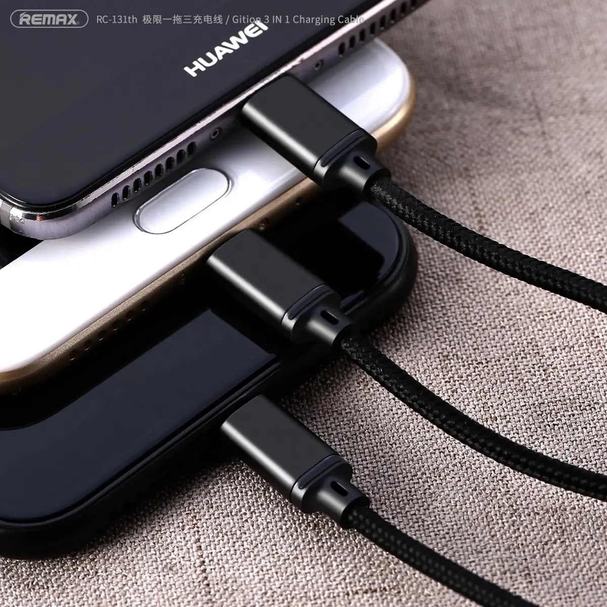 Picture of REMAX RC-131TH GITION SERIES 3 IN 1 CHARGING CABLE 1.15M -Black