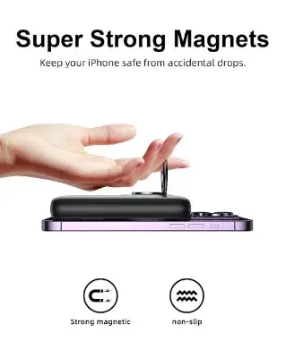 Picture of Joyroom JR-W050 20W 10000mah Magnetic Wireless Power Bank with Ring Holder -Black