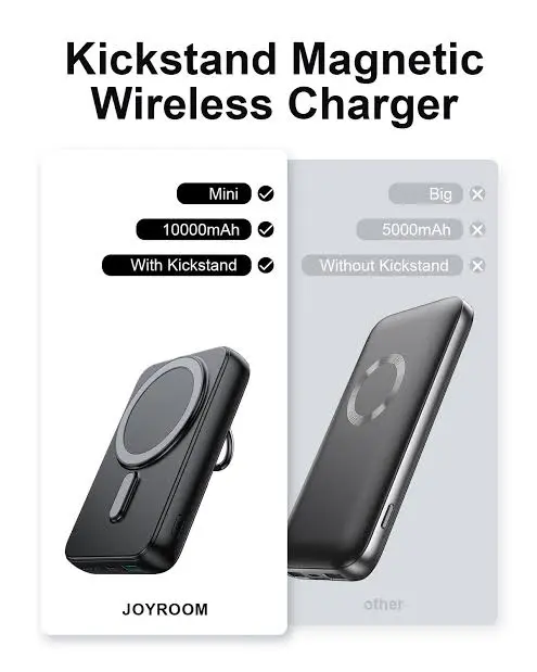 Picture of Joyroom JR-W050 20W 10000mah Magnetic Wireless Power Bank with Ring Holder -Black