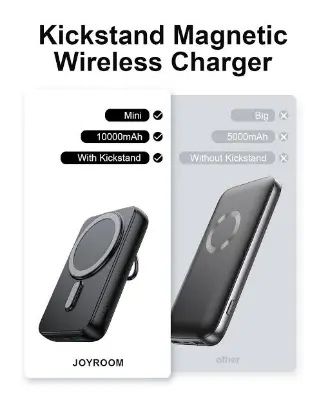 Picture of Joyroom JR-W050 20W 10000mah Magnetic Wireless Power Bank with Ring Holder -Black