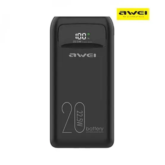Picture of Awei P169K 20000mAh Power Bank 22.5W Dual Input Dual Output with Built-in Cable -Black