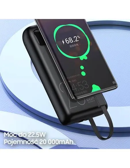 Picture of Awei P169K 20000mAh Power Bank 22.5W Dual Input Dual Output with Built-in Cable -Black
