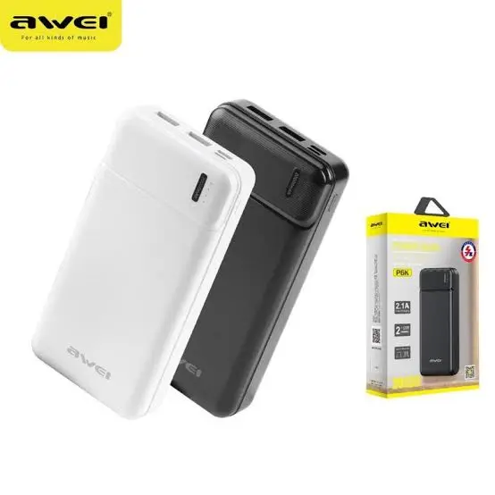 Picture of Awei P6K 20000mAh Dual USB Port Fast Charging Power Bank -Black