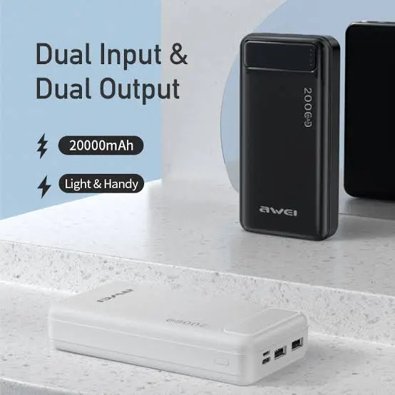 Picture of Awei P6K 20000mAh Dual USB Port Fast Charging Power Bank -Black