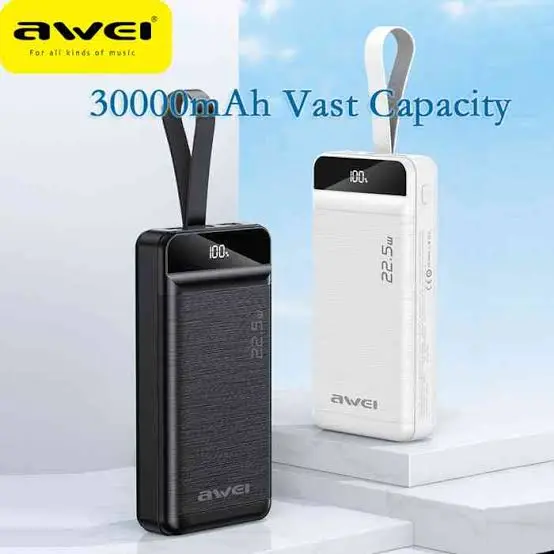 Picture of Awei P140K 30000mAh 22.5W Fast Charging Power Bank with LED Flashlight -Black