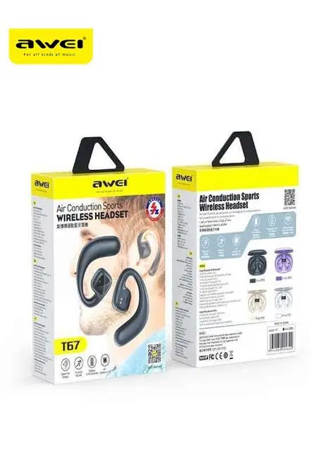 Picture of Awei T67 Air Conduction Wireless Earbuds Bluetooth 5.3 Headphones HiFi Stereo Sound TWS Earbuds With -Black