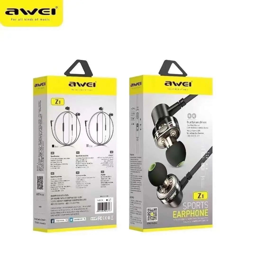 Picture of Awei Z1 Dual Driver 3.5mm Wired Sports Earphone -Black