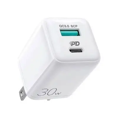 Picture of JOYROOM L-QP303 CN 30W PD+QC3.0 Mini Intelligent Dual Port Fast Charger-White -White