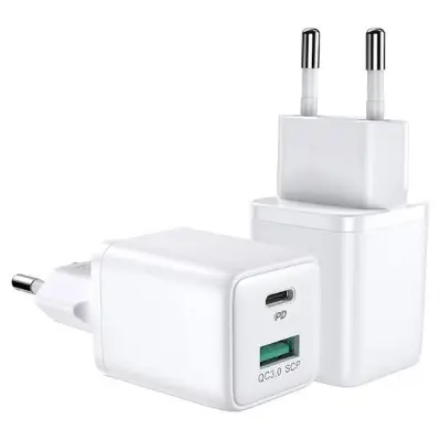 Picture of JOYROOM L-QP303 CN 30W PD+QC3.0 Mini Intelligent Dual Port Fast Charger-White -White
