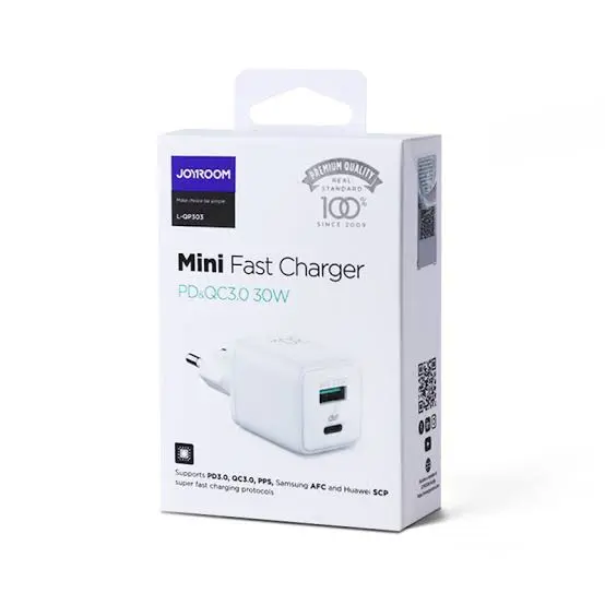 Picture of JOYROOM L-QP303 CN 30W PD+QC3.0 Mini Intelligent Dual Port Fast Charger-White -White