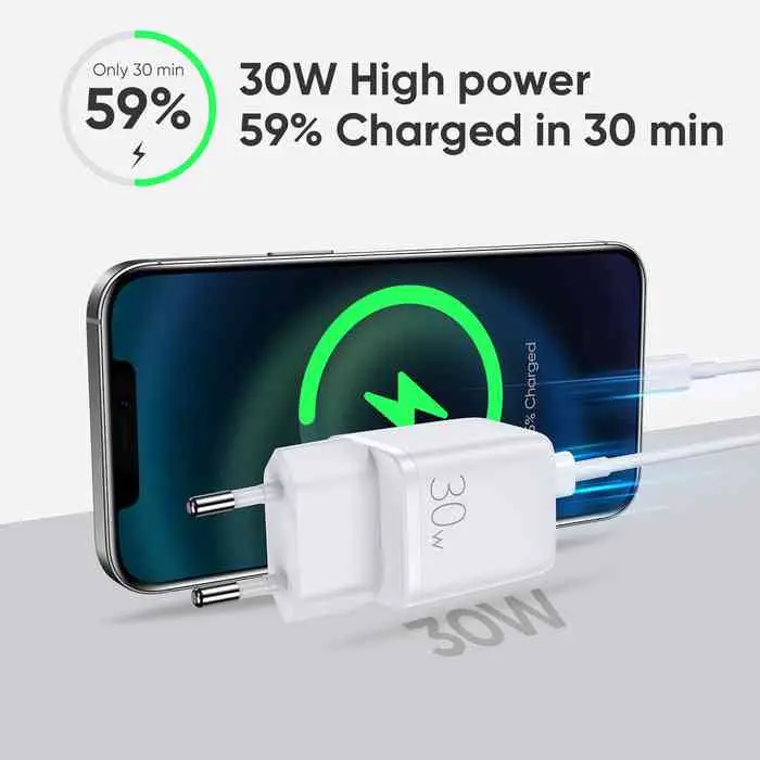 Picture of JOYROOM L-QP303 CN 30W PD+QC3.0 Mini Intelligent Dual Port Fast Charger-White -White