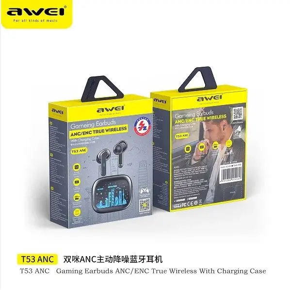 Picture of Awei T53 ANC Active Noise Cancellation Wireless Bluetooth Earbuds -Black