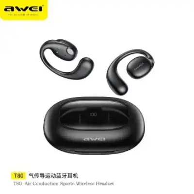 Picture of Awei T80 OWS Bluetooth Air Conduction Earbuds Headset With Mic Earphone For Mobile Phone -Black