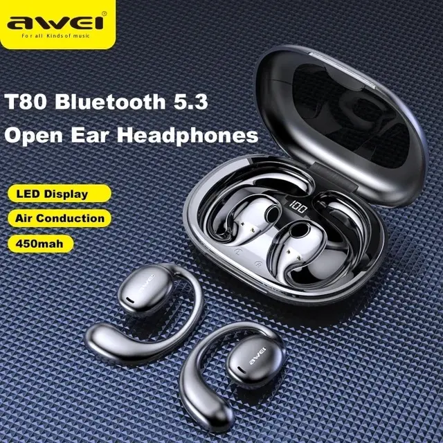 Picture of Awei T80 OWS Bluetooth Air Conduction Earbuds Headset With Mic Earphone For Mobile Phone -Black