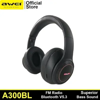 Picture of Awei A300BL Wireless Headset Strong Bass Stereo Foldable LED Breathing Lighting With Built-in Microphone FM Redio -Black