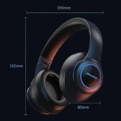 Picture of Awei A300BL Wireless Headset Strong Bass Stereo Foldable LED Breathing Lighting With Built-in Microphone FM Redio -Black