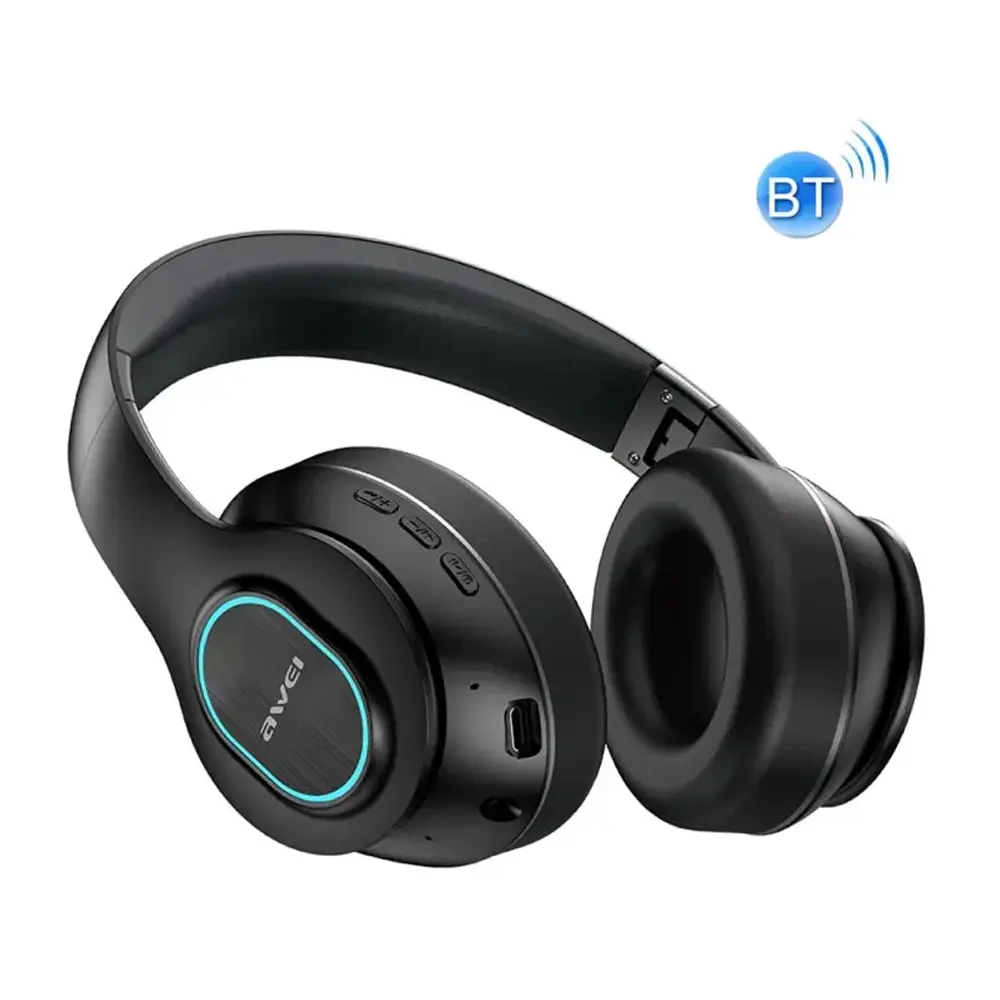 Picture of Awei A100BL Wireless Headset Strong Bass Stereo Foldable LED Breathing Lighting With Built-in Microphone FM Redio -Black