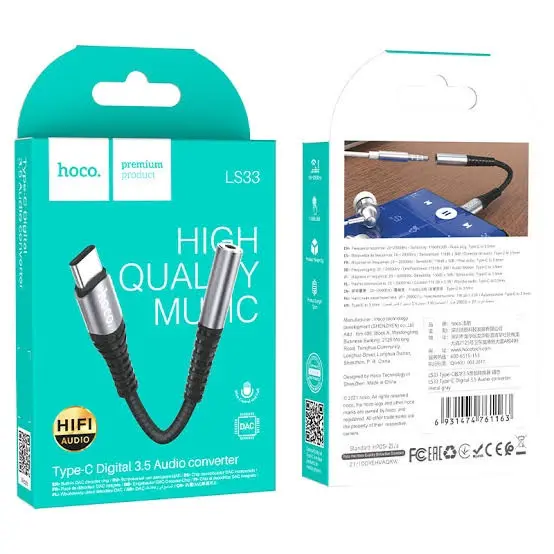 Picture of Hoco LS33 Type-C Digital 3.5 Audio Converter Headphone Adapter -Black