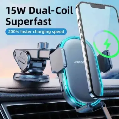 Picture of Joyroom JR-ZS299 Dual-Coil Wireless Car Charger Holder with LED -Black