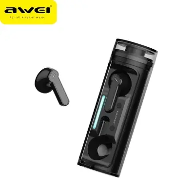 Picture of Awei T77 TWS Wireless Earphone Double Mic ENC Bluetooth 5.3 with Rotating Charging Case Noise Cancelling Earbuds -Black