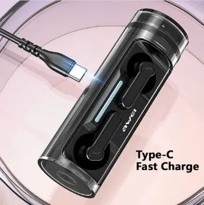 Picture of Awei T77 TWS Wireless Earphone Double Mic ENC Bluetooth 5.3 with Rotating Charging Case Noise Cancelling Earbuds -Black