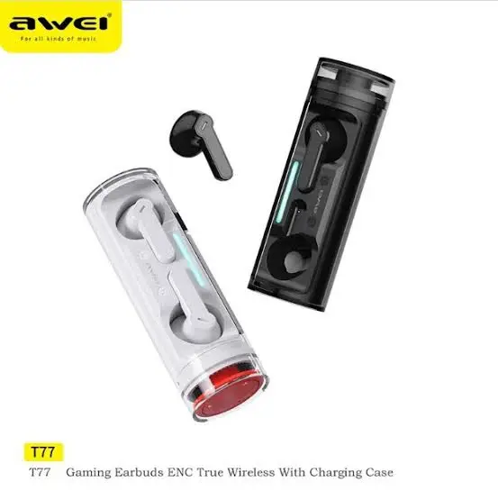 Picture of Awei T77 TWS Wireless Earphone Double Mic ENC Bluetooth 5.3 with Rotating Charging Case Noise Cancelling Earbuds -Black